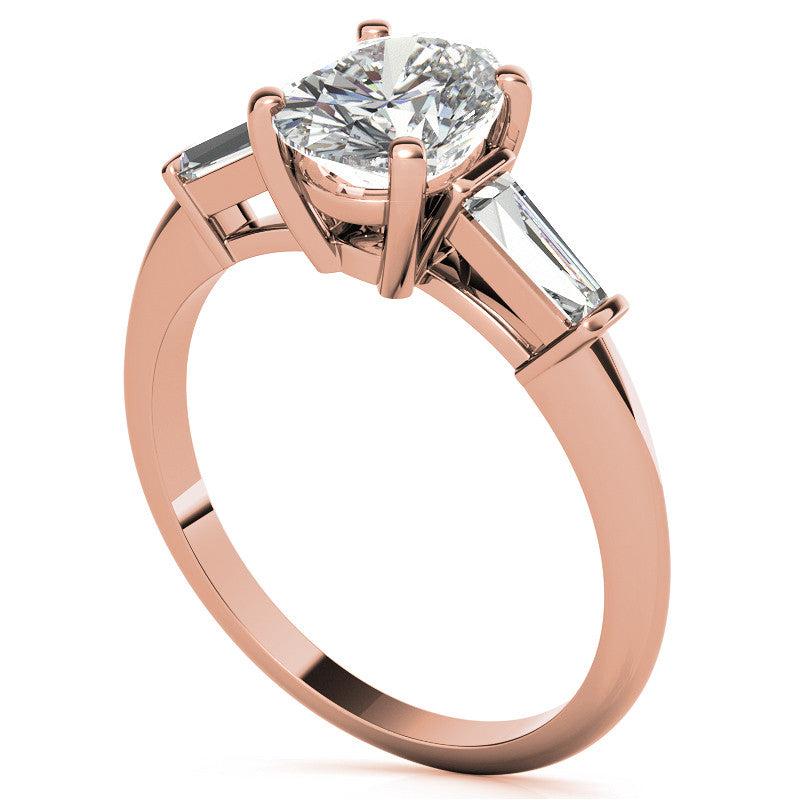 Oval & Baguette Moissanite Engagement Ring