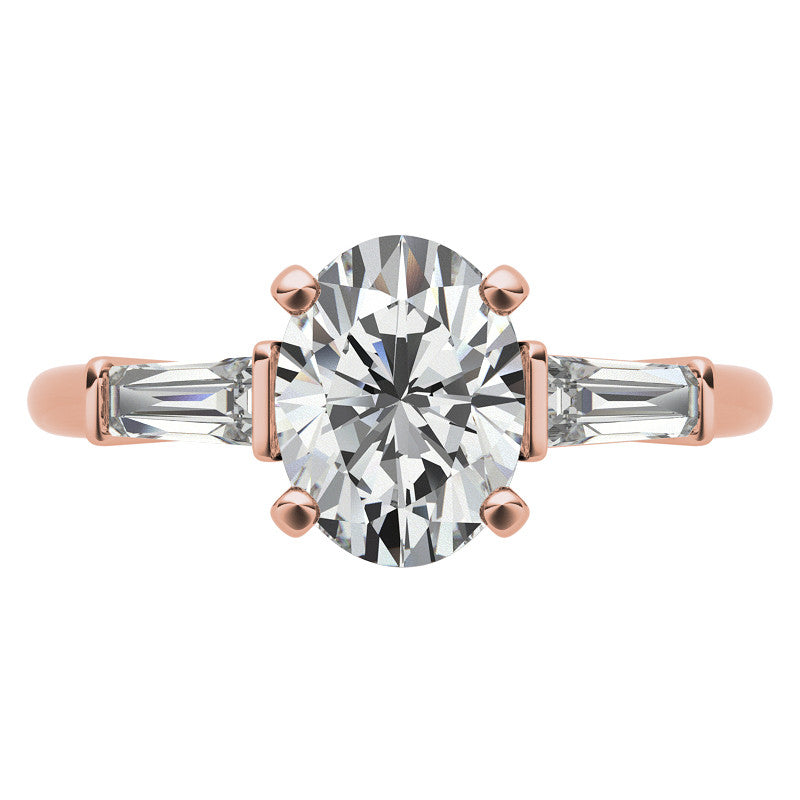 Oval & Baguette Moissanite Engagement Ring