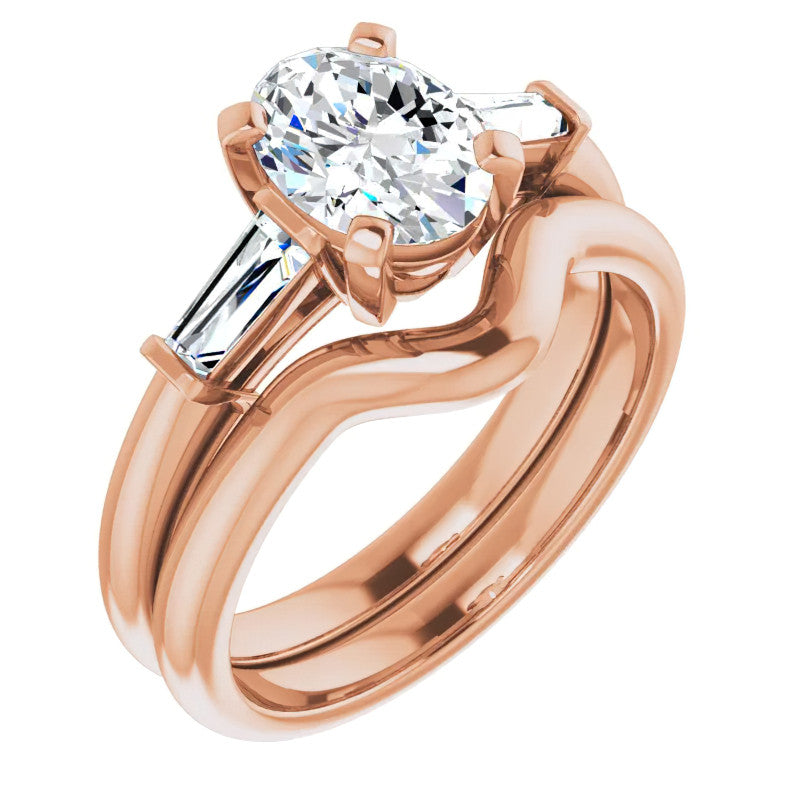 Oval & Baguette Moissanite Engagement Ring