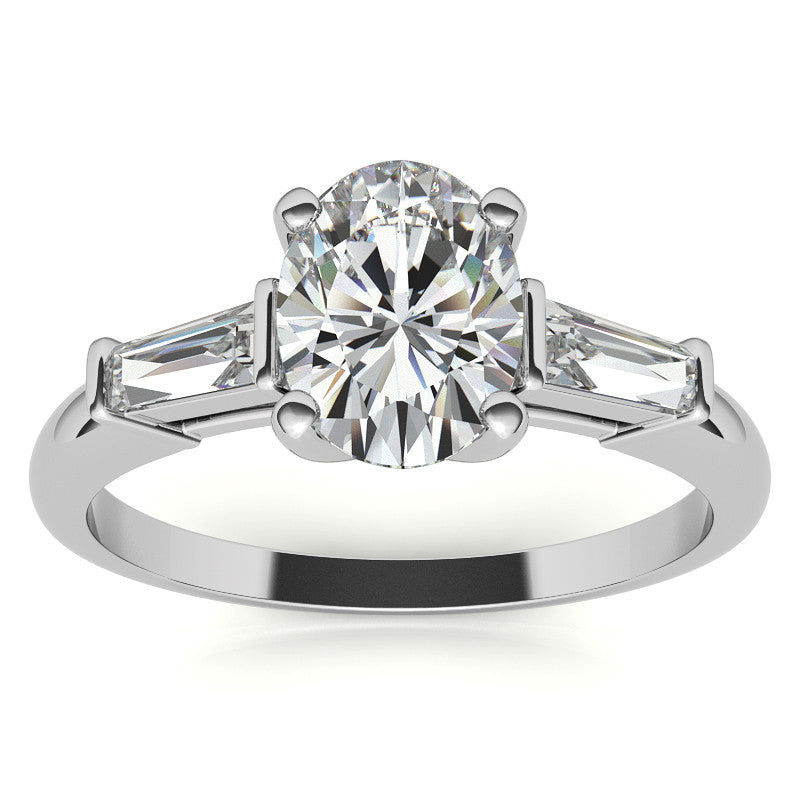 Oval & Baguette Moissanite Engagement Ring