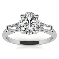 Oval & Baguette Moissanite Engagement Ring