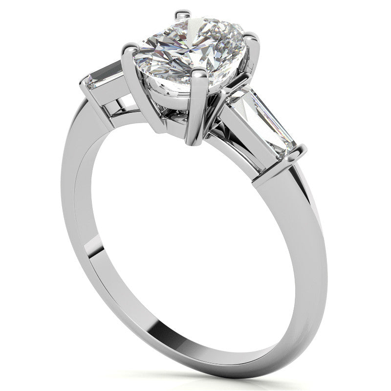 Oval & Baguette Moissanite Engagement Ring