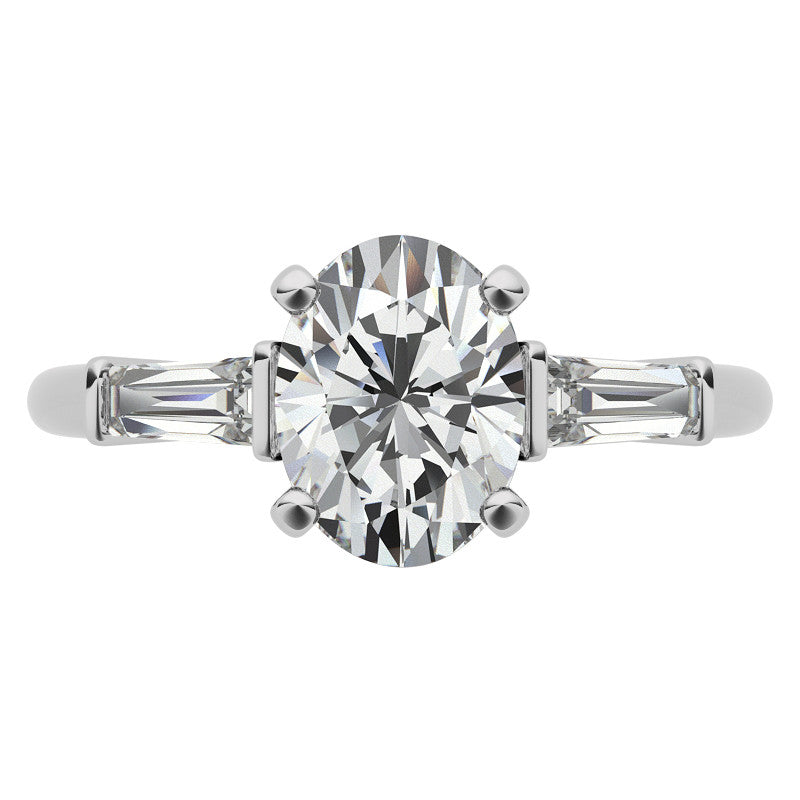 Oval & Baguette Moissanite Engagement Ring
