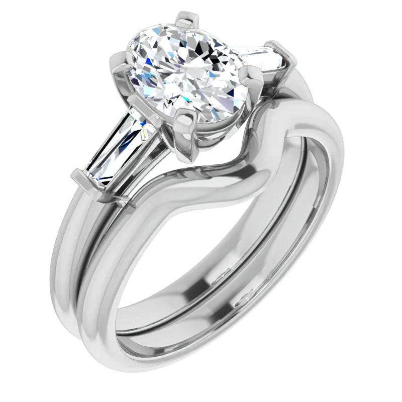 Oval & Baguette Moissanite Engagement Ring