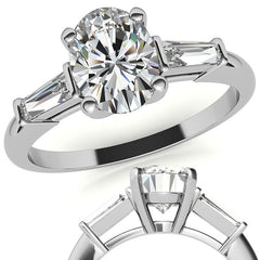 Oval & Baguette Moissanite Engagement Ring