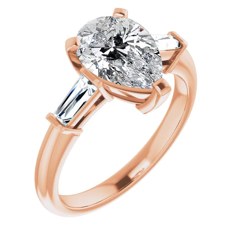 Pear & Baguette Moissanite Engagement Ring