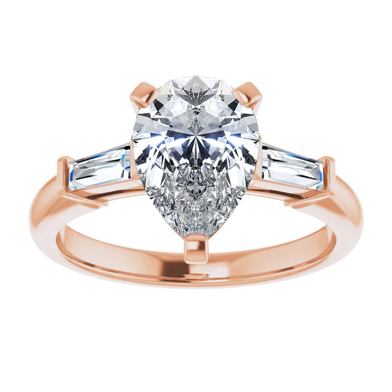 Pear & Baguette Moissanite Engagement Ring