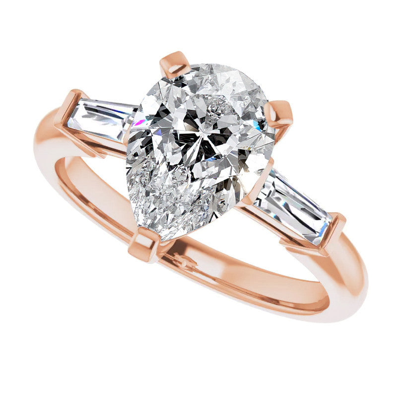 Pear & Baguette Moissanite Engagement Ring