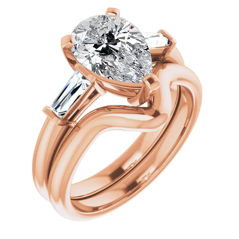 Pear & Baguette Moissanite Engagement Ring