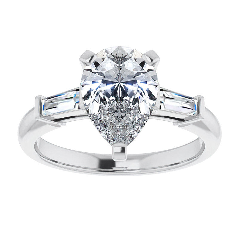Pear & Baguette Moissanite Engagement Ring