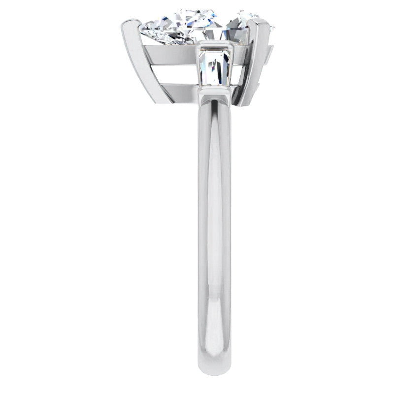 Pear & Baguette Moissanite Engagement Ring