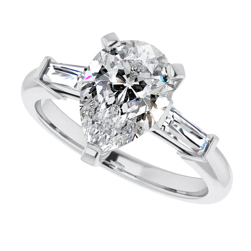 Pear & Baguette Moissanite Engagement Ring