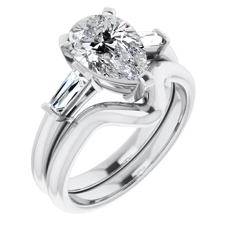 Pear & Baguette Moissanite Engagement Ring
