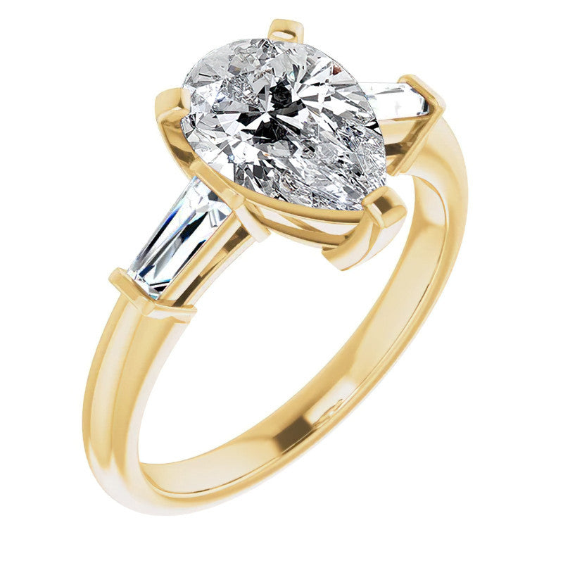 Pear & Baguette Moissanite Engagement Ring