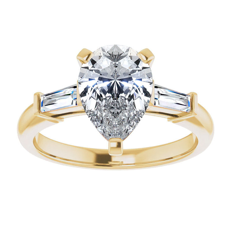 Pear & Baguette Moissanite Engagement Ring