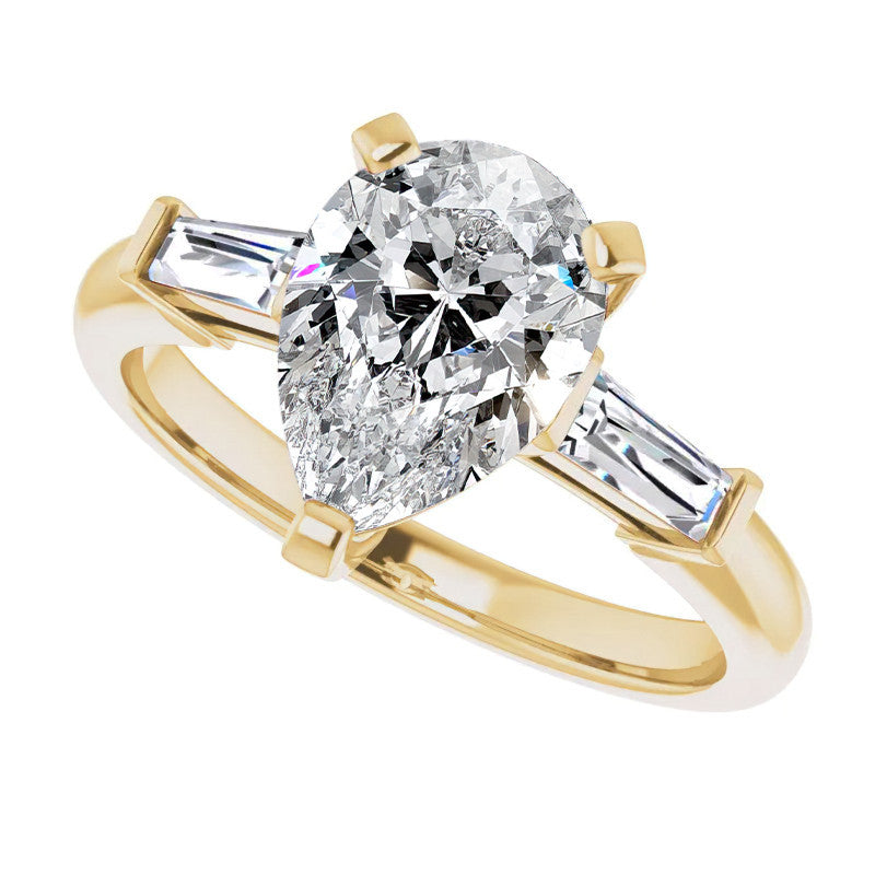 Pear & Baguette Moissanite Engagement Ring