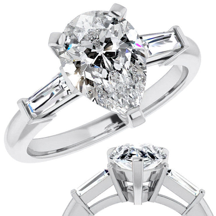 Pear & Baguette Moissanite Engagement Ring