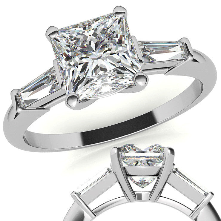 Princess & Baguette Moissanite Engagement Ring