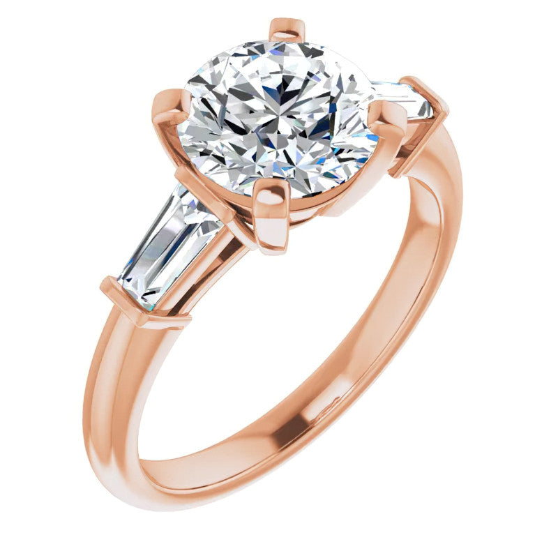 Round & Baguette Moissanite Engagement Ring