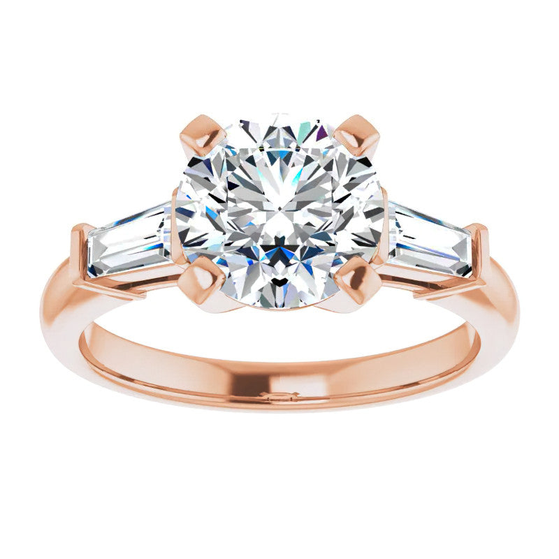 Round & Baguette Moissanite Engagement Ring