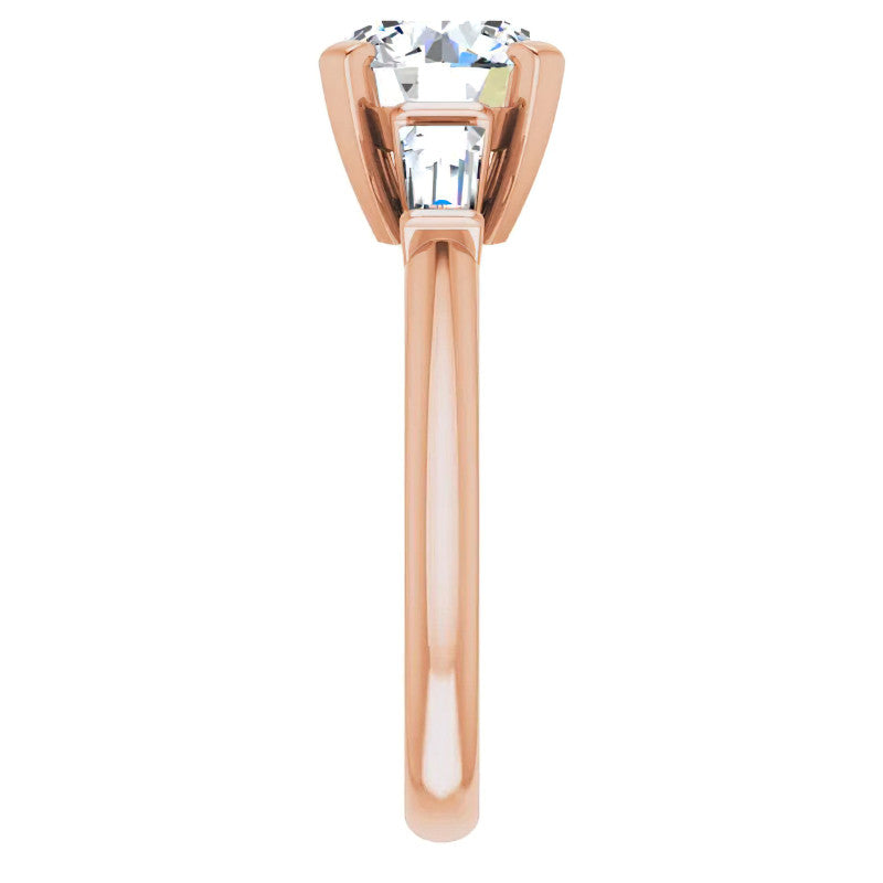 Round & Baguette Moissanite Engagement Ring