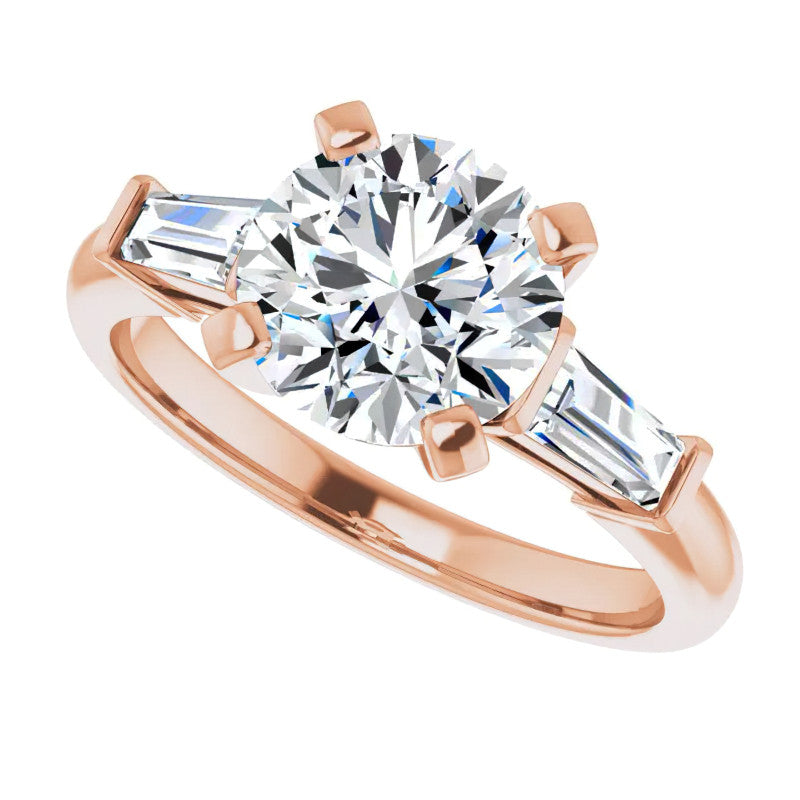 Round & Baguette Moissanite Engagement Ring