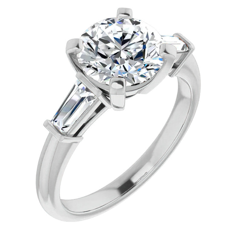 Round & Baguette Moissanite Engagement Ring