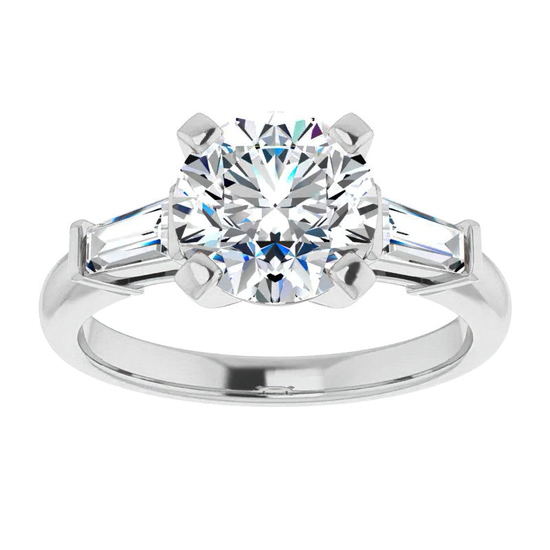 Round & Baguette Moissanite Engagement Ring