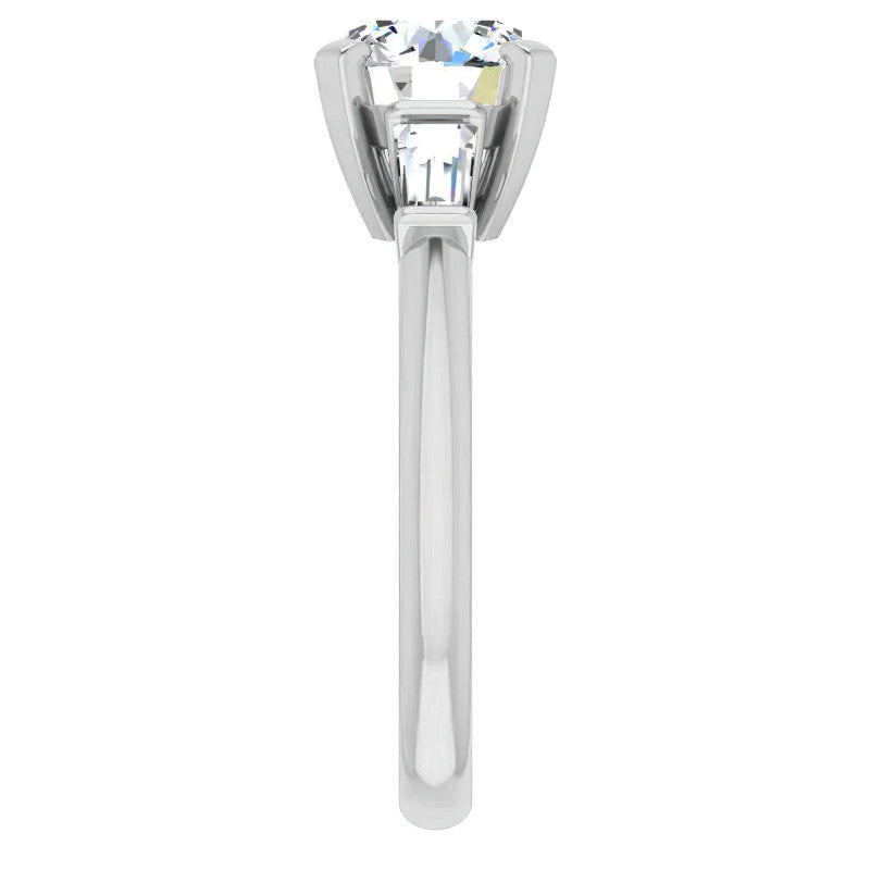Round & Baguette Moissanite Engagement Ring