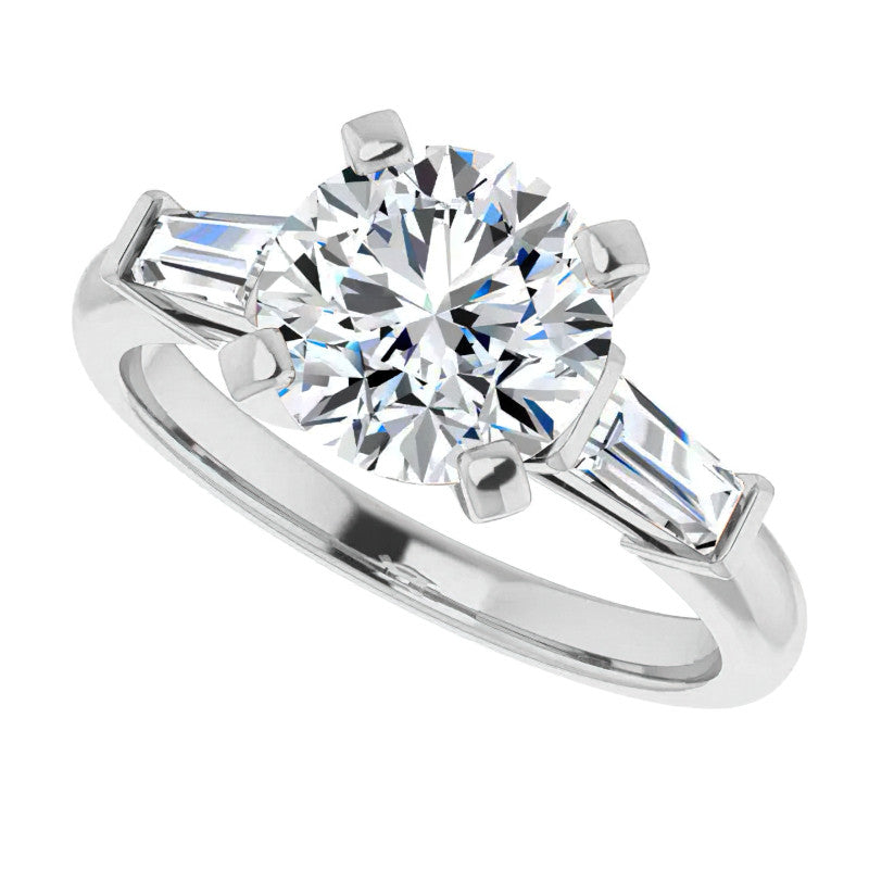Round & Baguette Moissanite Engagement Ring
