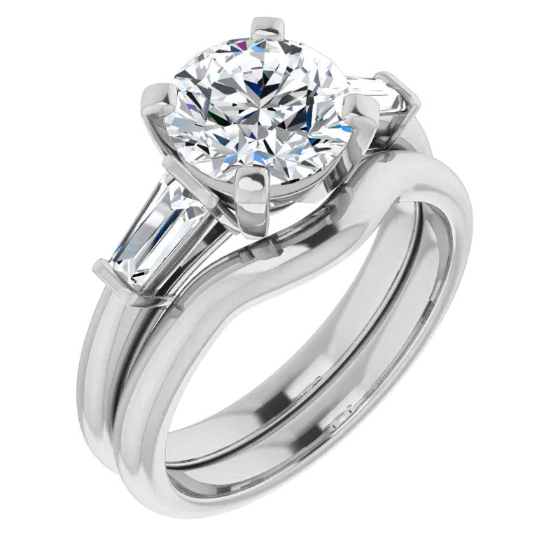 Round & Baguette Moissanite Engagement Ring