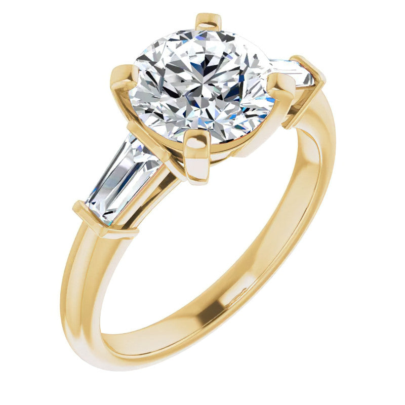 Round & Baguette Moissanite Engagement Ring