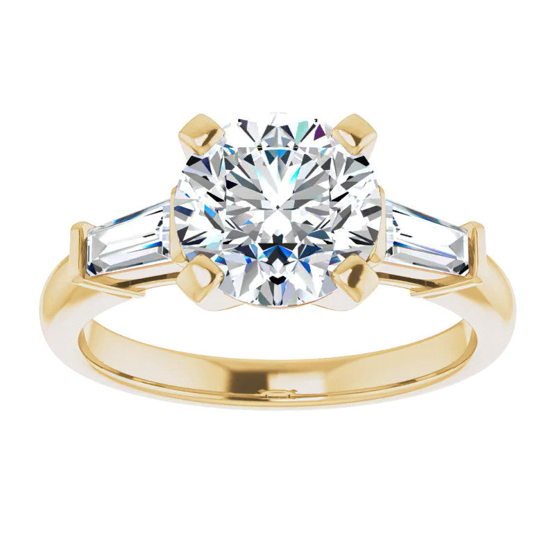 Round & Baguette Moissanite Engagement Ring