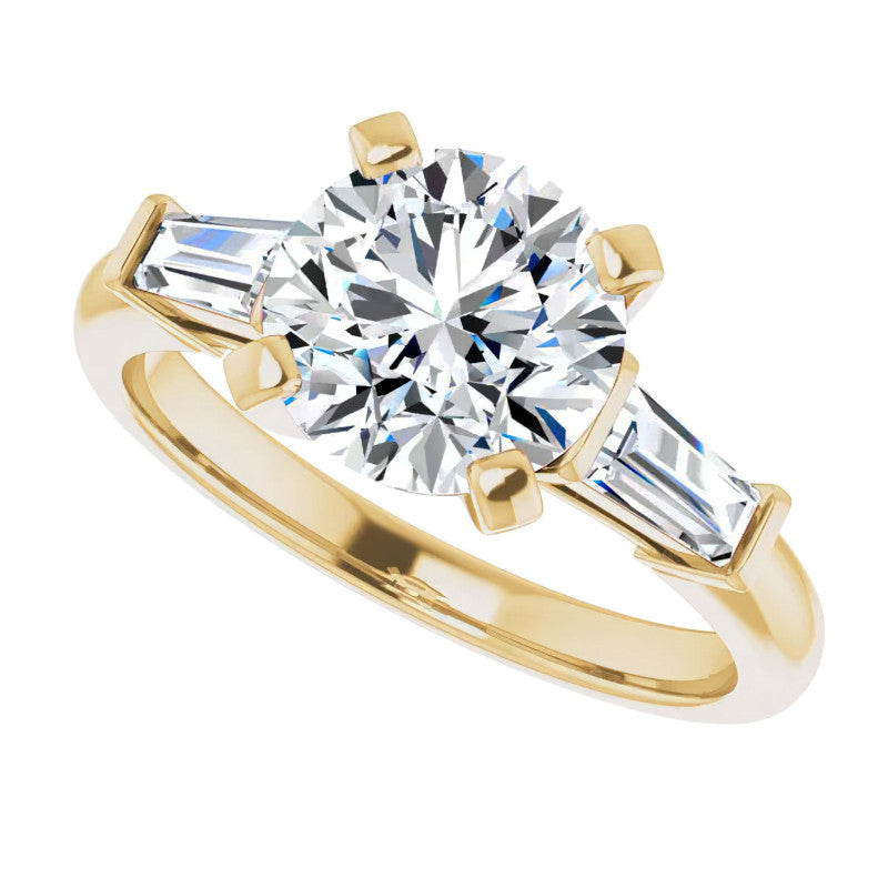 Round & Baguette Moissanite Engagement Ring