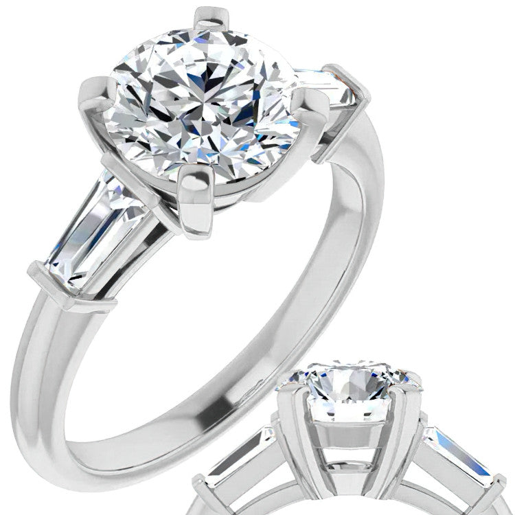 Round & Baguette Moissanite Engagement Ring