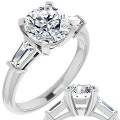 Round & Baguette Moissanite Engagement Ring