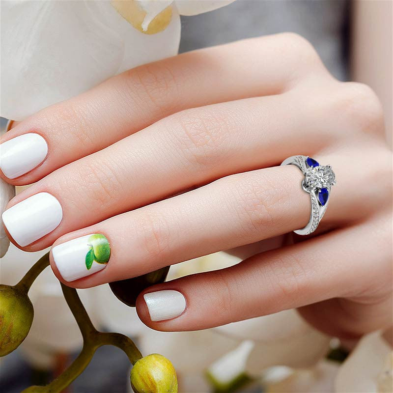 Oval Cut Moissanite & Pear Gemstone Engagement Ring