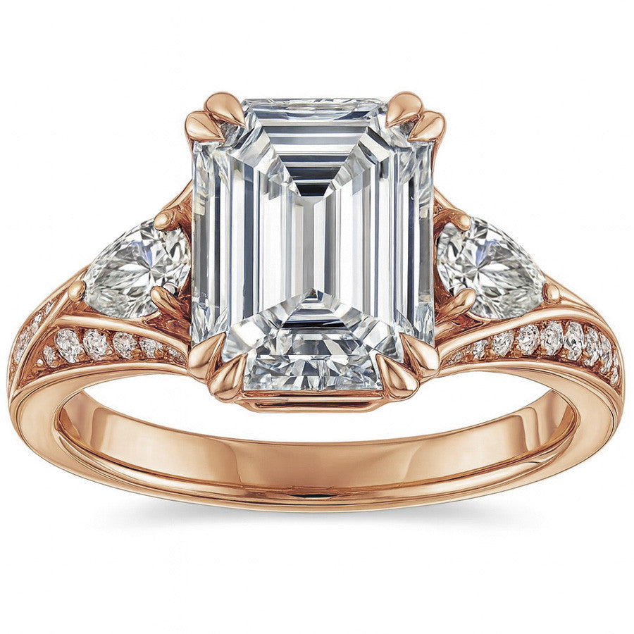 Emerald Moissanite & Pear Blue Sapphire Engagement Ring