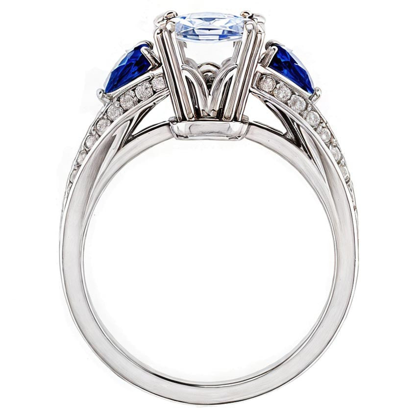 Emerald Moissanite & Pear Blue Sapphire Engagement Ring