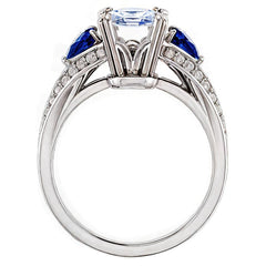 Emerald Moissanite & Pear Blue Sapphire Engagement Ring
