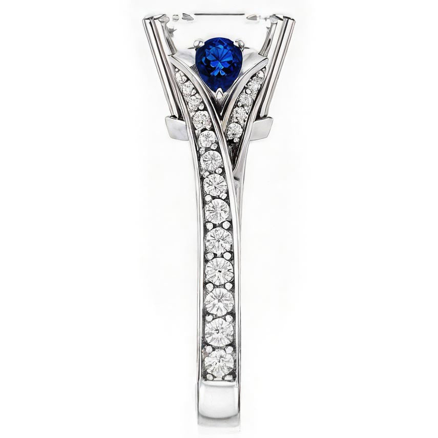 Emerald Moissanite & Pear Blue Sapphire Engagement Ring