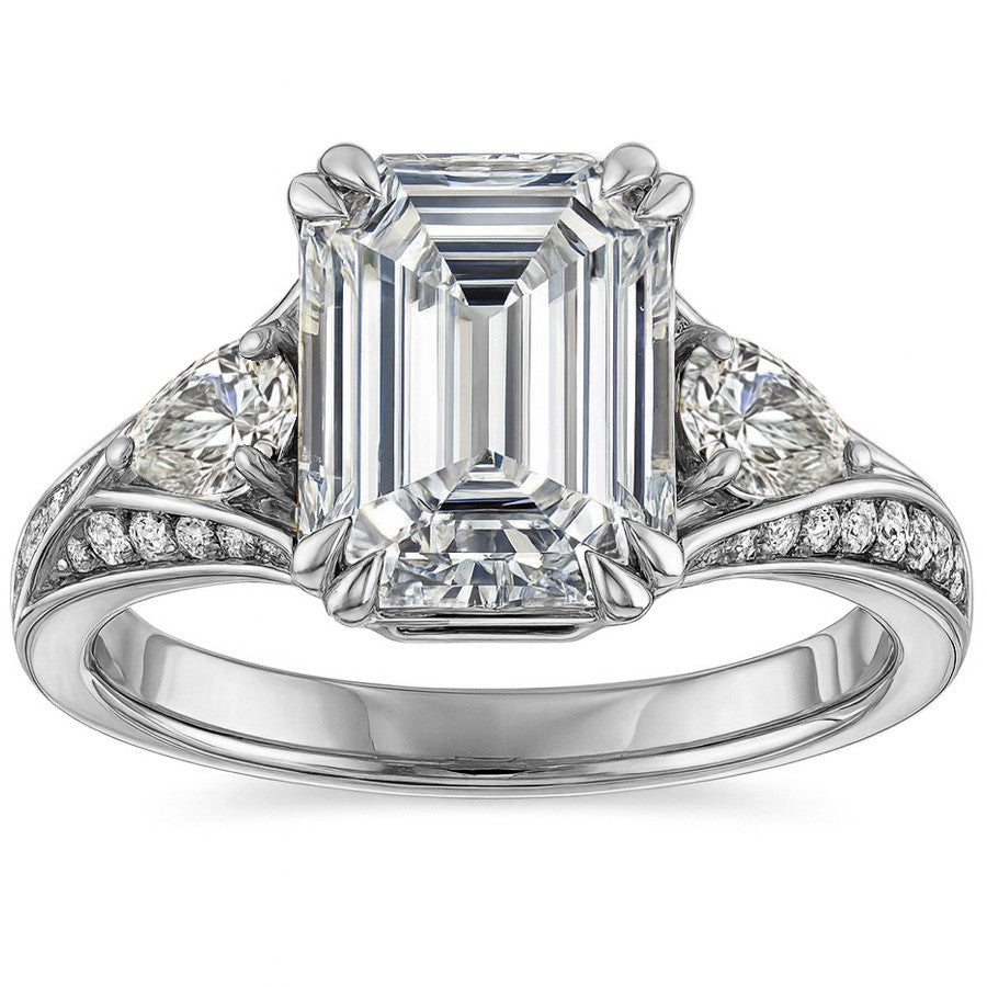 Emerald Moissanite & Pear Blue Sapphire Engagement Ring