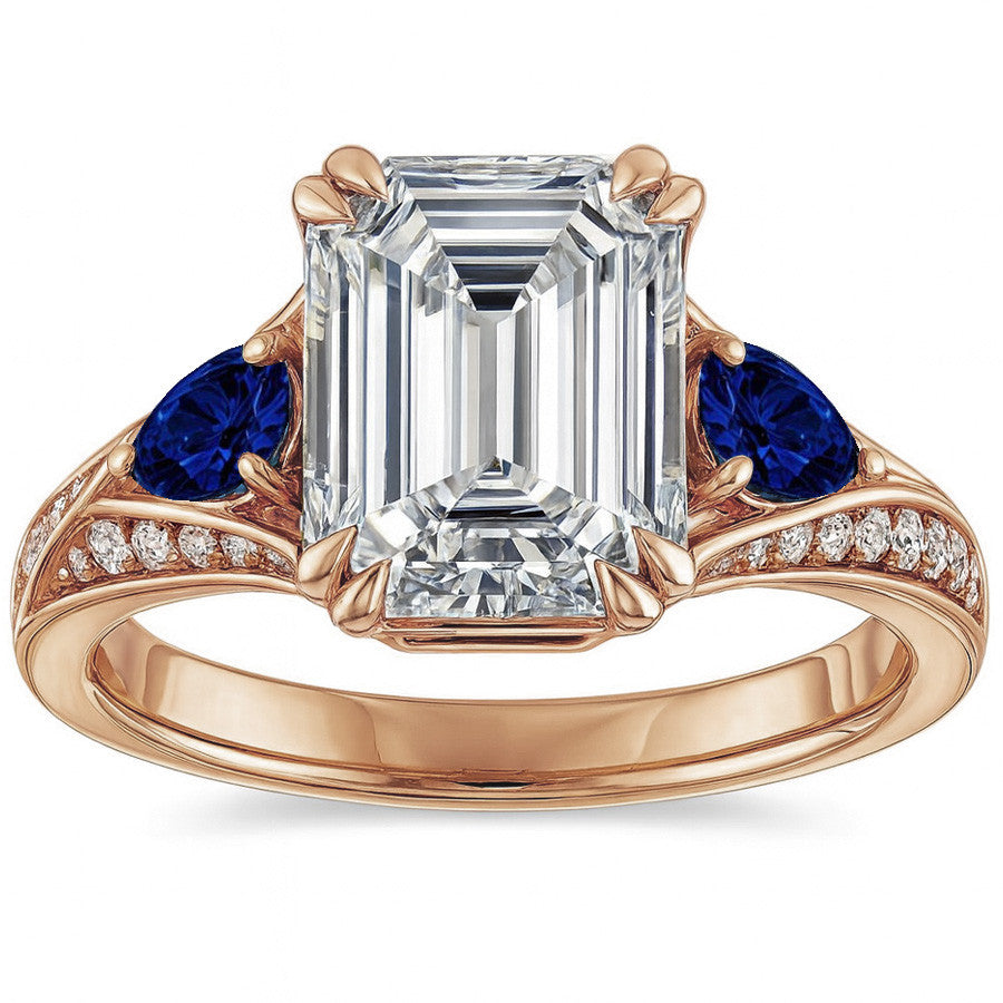 Emerald Moissanite & Pear Blue Sapphire Engagement Ring