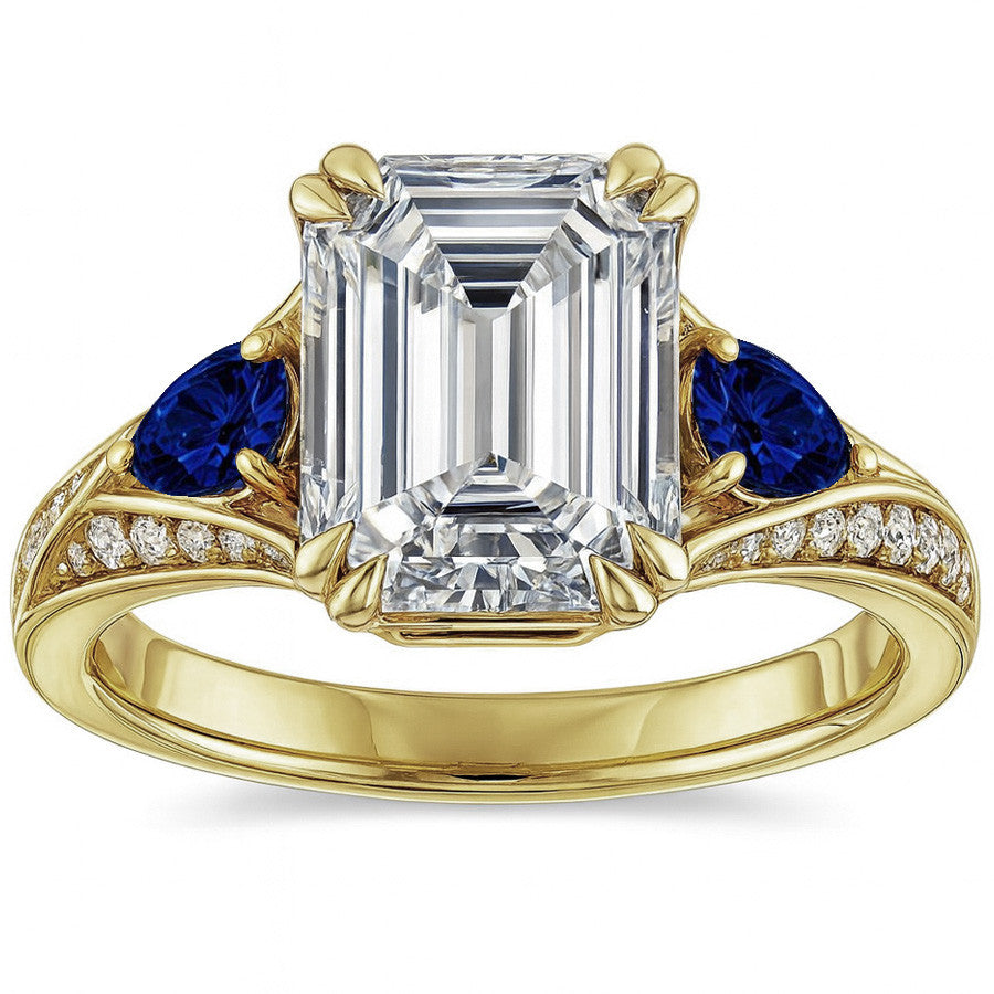Emerald Moissanite & Pear Blue Sapphire Engagement Ring