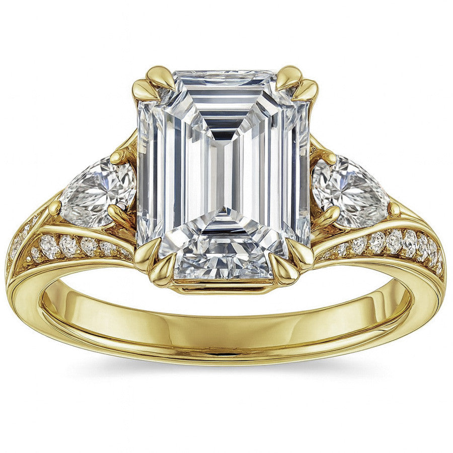 Emerald Moissanite & Pear Blue Sapphire Engagement Ring