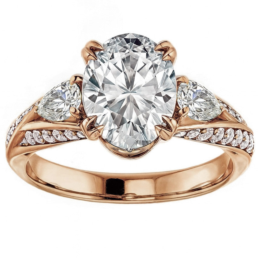 Oval Cut Moissanite & Pear Gemstone Engagement Ring