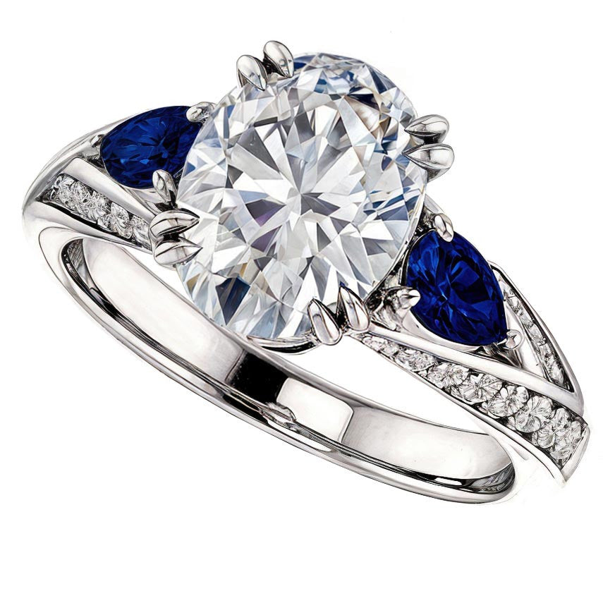 Oval Cut Moissanite & Pear Gemstone Engagement Ring