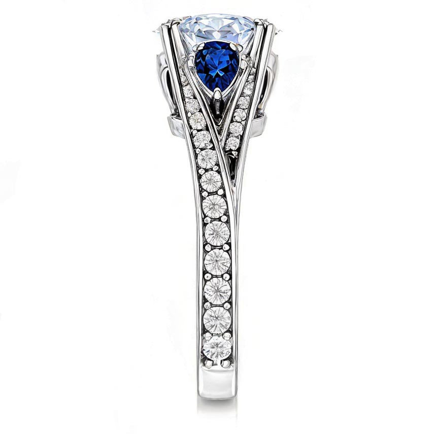 Oval Cut Moissanite & Pear Gemstone Engagement Ring