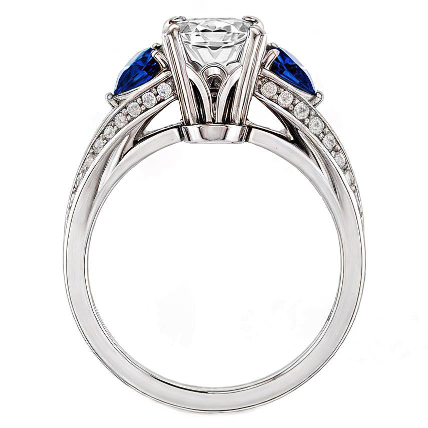 Oval Cut Moissanite & Pear Gemstone Engagement Ring