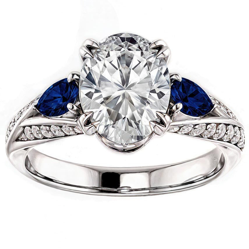 Oval Cut Moissanite & Pear Gemstone Engagement Ring